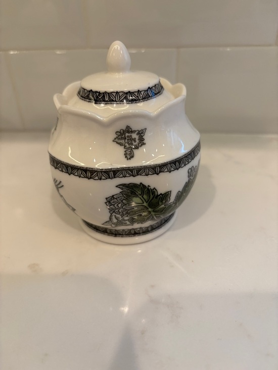 Johnson Bros Other - Porcelain Sugar Jar with Green Floral Motif - White